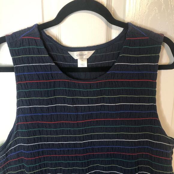 CJ Banks Navy Blue Striped Stretchy Tank Top Gathered Colorful 4th of July - 1X - Picture 3 of 5